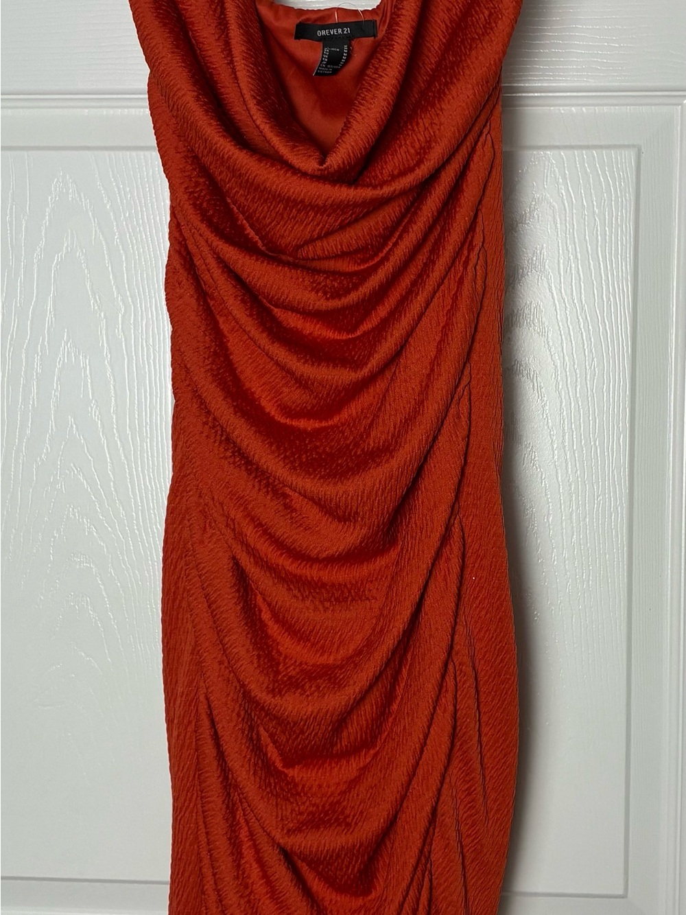 Forever 21 Rust Orange Ruched Cowl Neck Midi Dress
